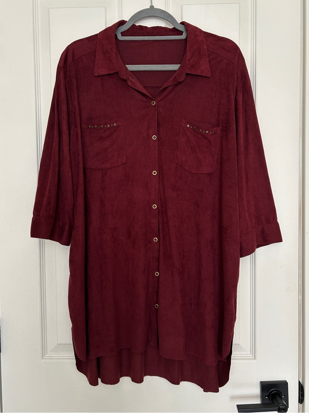 Women's Button-Down Shirt in deep red wine color